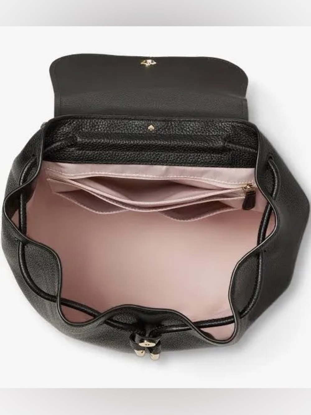 NWT Kate Spade New York Black Pebbled Leather Medium Flap Backpack -MSRP$359♠️ - Picture 6 of 11